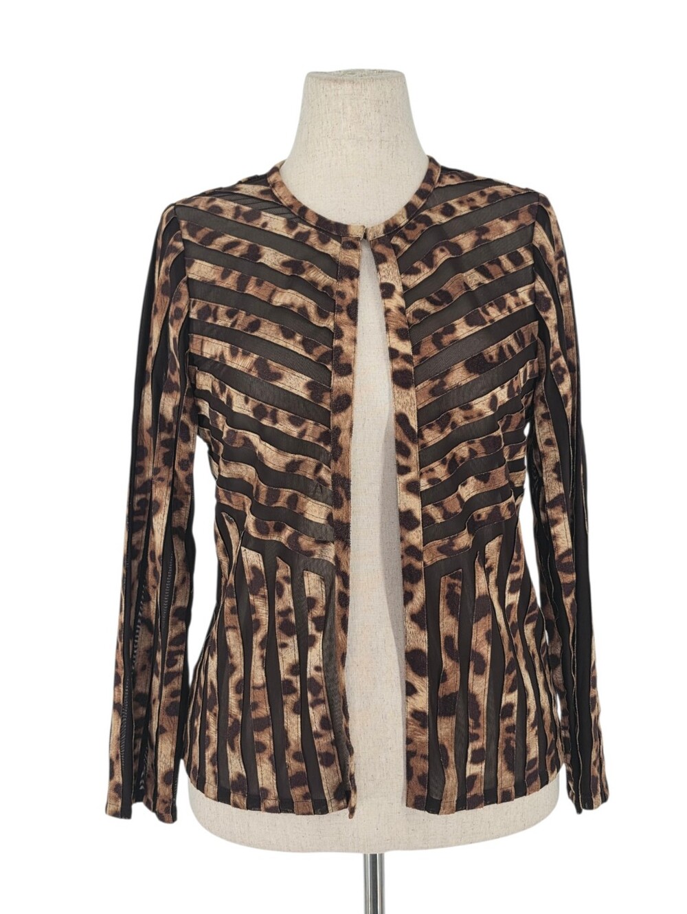 Travelers by Chico's Leopard Mesh Stripe Open Front Travel Jacket Size 0
